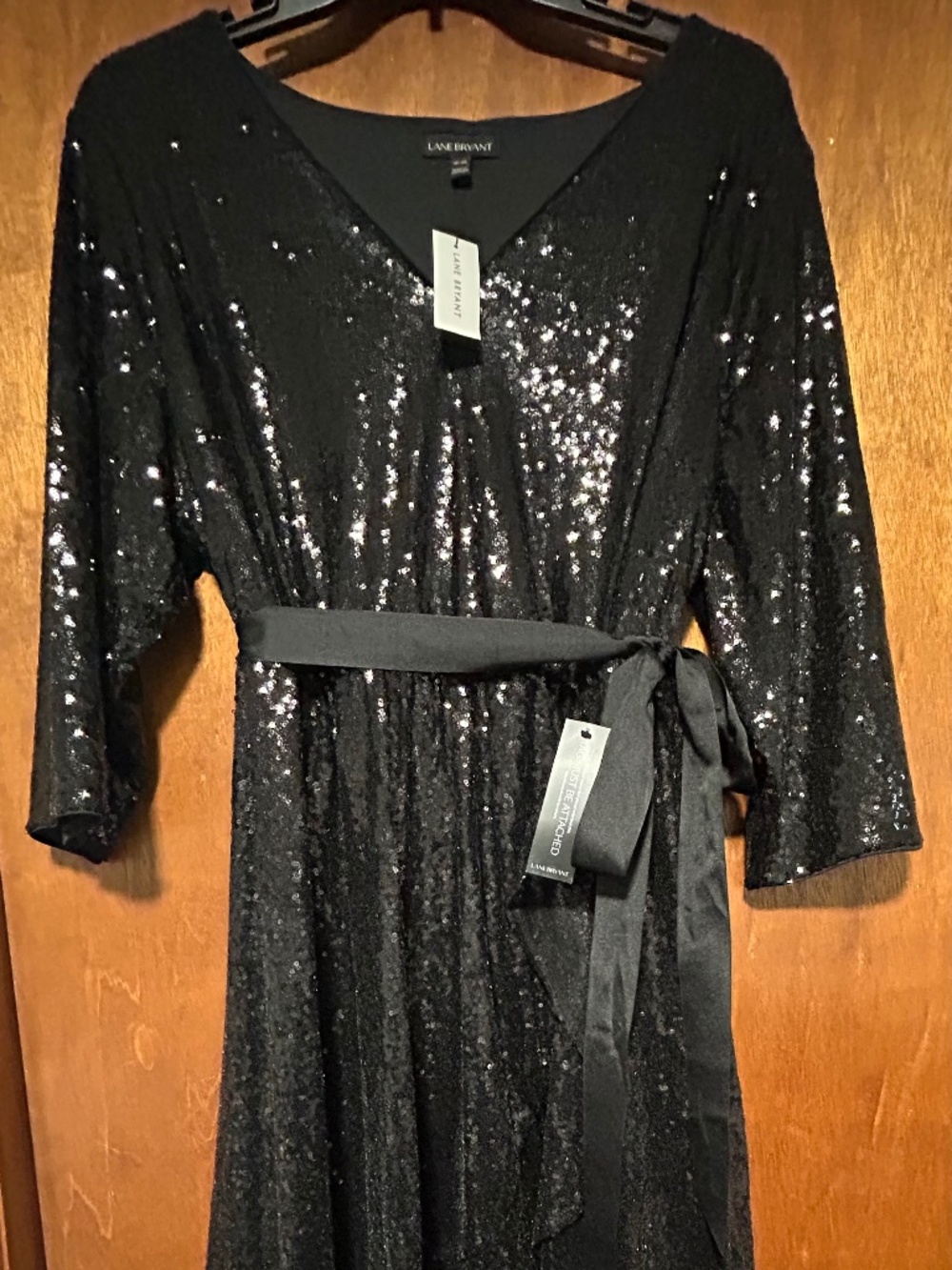 Lane Bryant Black Faux Wrap Sequin Dress